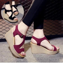 Load image into Gallery viewer, Yoona Leather Wedge Sandals