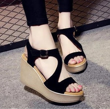 Load image into Gallery viewer, Yoona Leather Wedge Sandals
